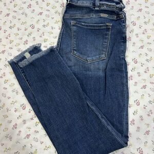 KanCan Women's Dark Blue Skinny Jeans with Frayed Hem